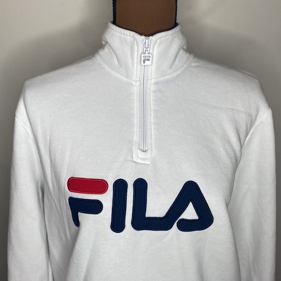 Fila spell out logo embroidered quarter zip sweatshirt pullover in white size M - Picture 8 of 14